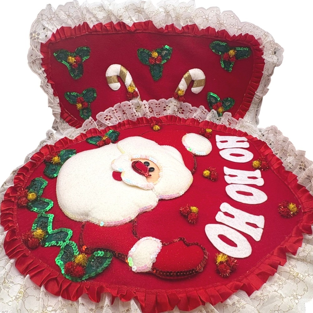 Vtg Bucilla Peek A Boo Santa Felt Toilet Seat Tank Cover Set Completed Christmas
